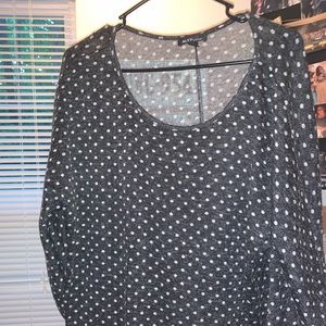 Gray sweater with white polkadots